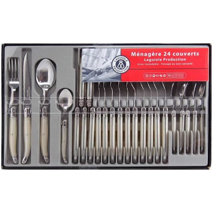 Laguiole Production - Ménagère 24 pièces - Set de couverts de table acier inox et ABS pour 6 personnes - Présentation coffret cadeau