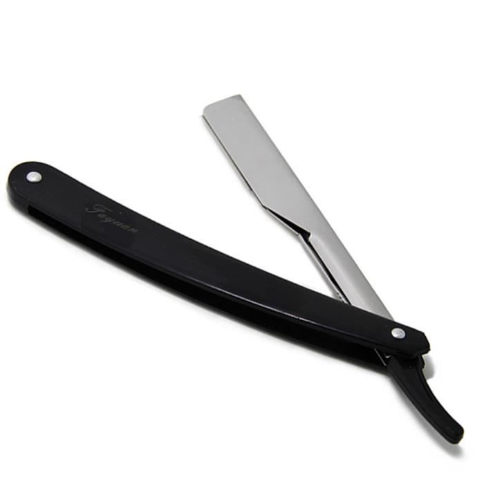 Manuel rasoir professionnel bord droit en acier inoxydable Sharp Barber Titulaire pliant couteau de rasage rasage barbe Cutter Noir
