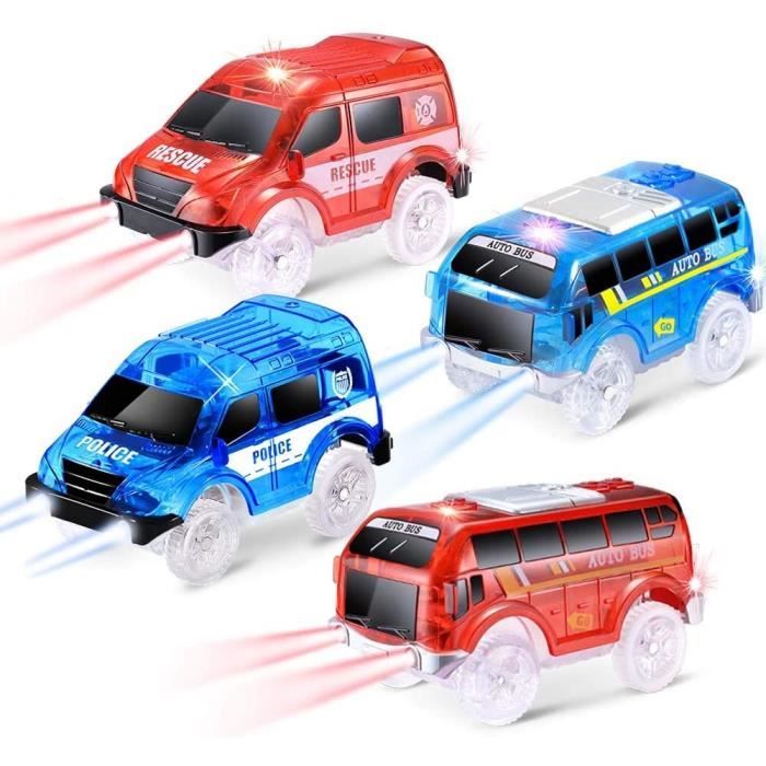 Pack de 4 Voitures à chenilles avec 5 Lampes LED, Compatible avec Les véhicules de Lecture Magic Tracks(4 Voiture)