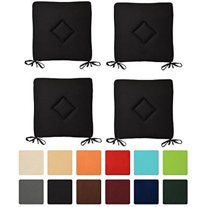 Beautissu Lot de 4 Galettes de Chaise Kim 40x40x3cm Noir - Confortable et Coloré - Idéal pour Intérieur Extérieur - Décoratif