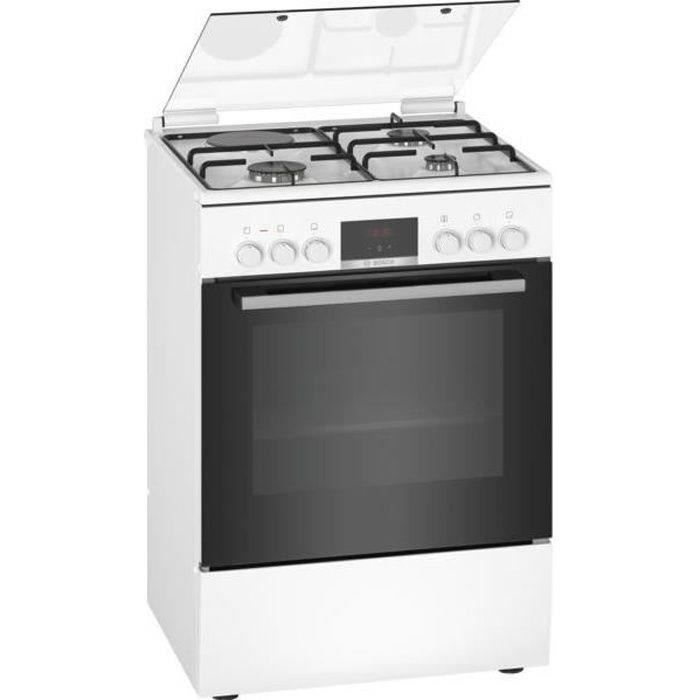 BOSCH HXR39IG20 - Cuisinière mixte - 3 foyers gaz et 1 électrique - Four multifonction full ecoclean - 66 L - A - L 60 cm - Blanc