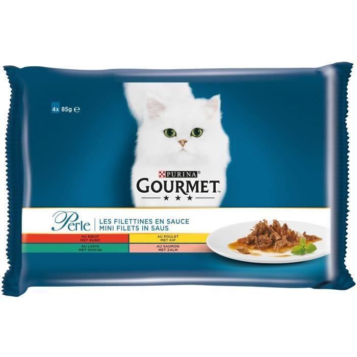 GOURMET Perle Les Filettines en sauce - Sachets fraîcheur - Pour chat adulte - 4 x 85 g (Lot de 3)