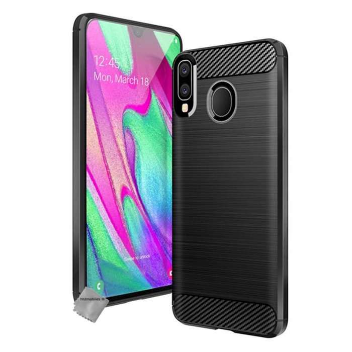 Coque silicone gel carbone pour Samsung Galaxy A40 + film ecran - NOIR