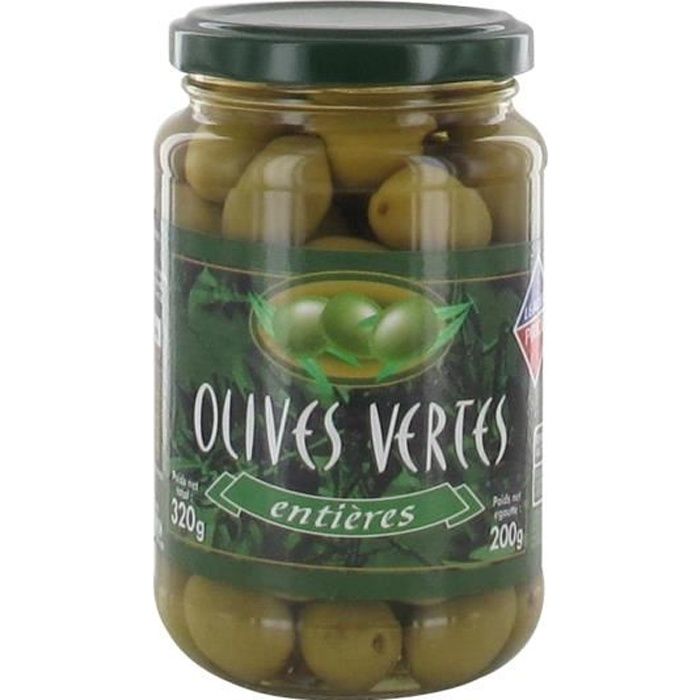 Olives vertes entières - 200g DLC 31/05/2024