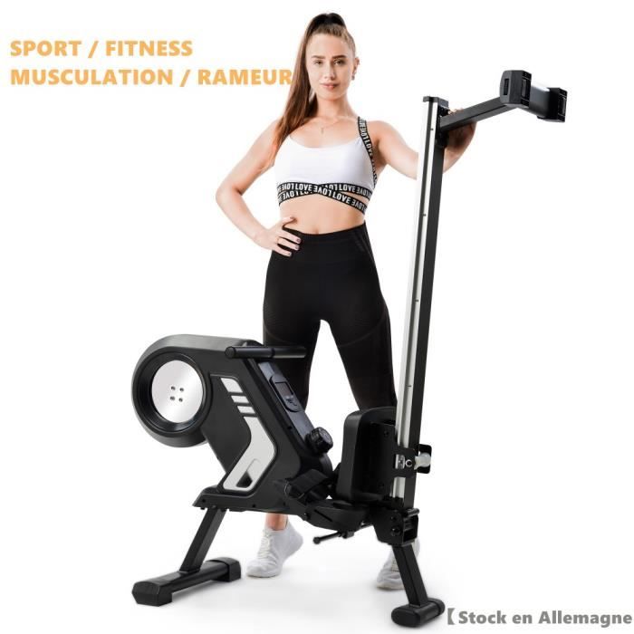 Nouveauté Rameur pliable avec résistance magnétique, écran LCD, pédales antidérapantes,pour la salle de gym à domicile gris