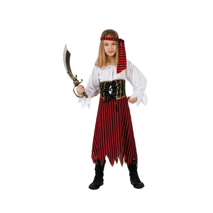 Costume fille déguisement Pirate rayé Rouge - 5-6ans