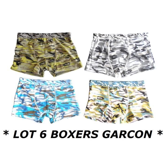 LOT 6 BOXERS 6 / 8 ANS CAMOUFLAGE GARCON COTON ENFANT SLIP ...