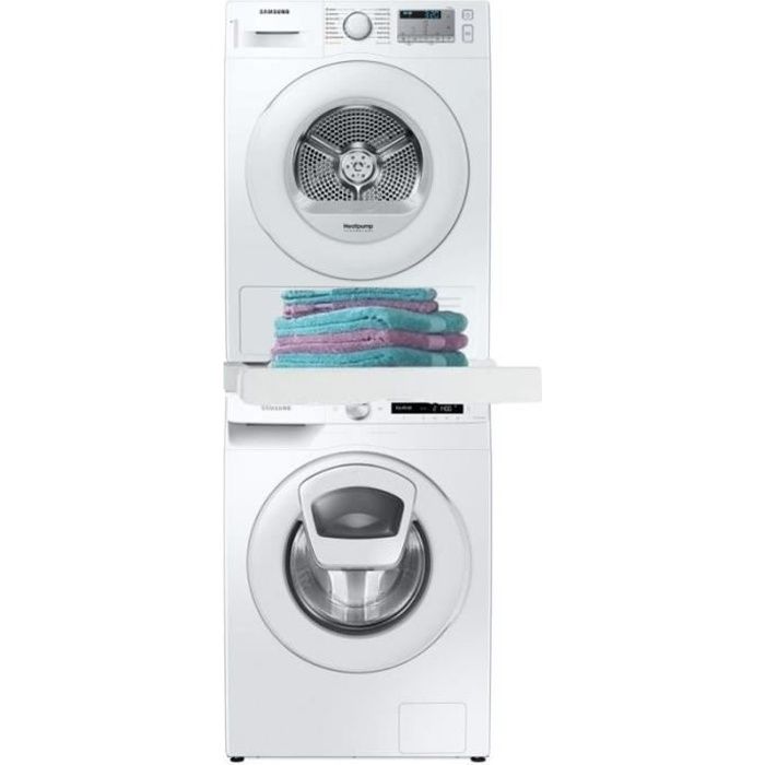 Pack SAMSUNG Lave-Linge frontal 8kg + Sèche-linge pompe à chaleur 8kg avec Kit de superposition 60 Blanc