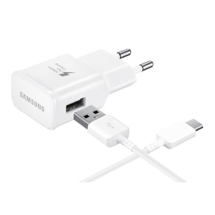 Chargeur Samsung Rapide EP-TA20EWE + Cable USB ECB-DU4AWE pour Mobile Samsung Galaxy A3 2016 A310F Couleur Blanc
