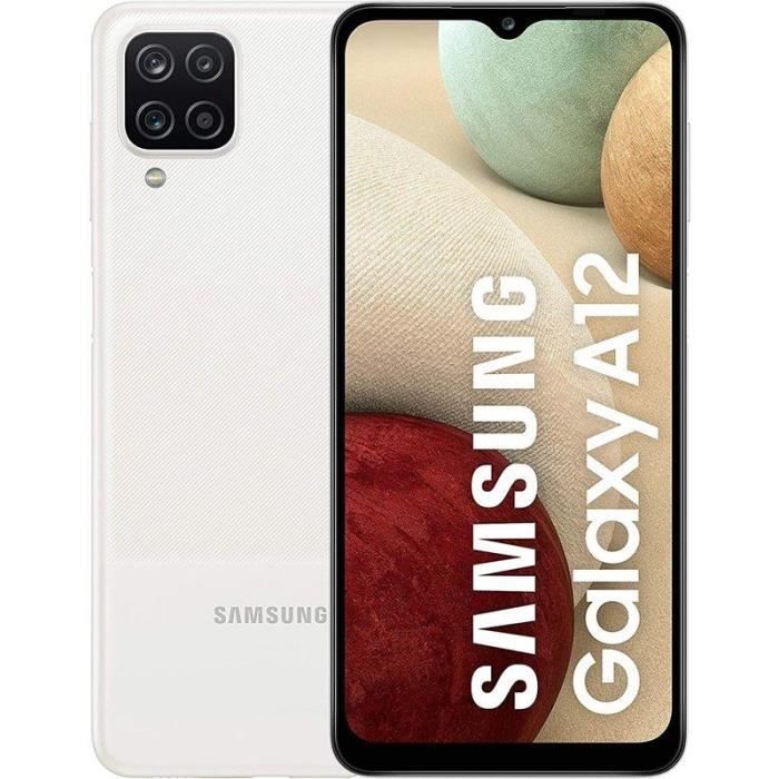 SAMSUNG Galaxy A12 128 Go Dual Sim Display 6,5- HD + Caméra Slot Micro SD 48 Mpx Android Europe Blanc