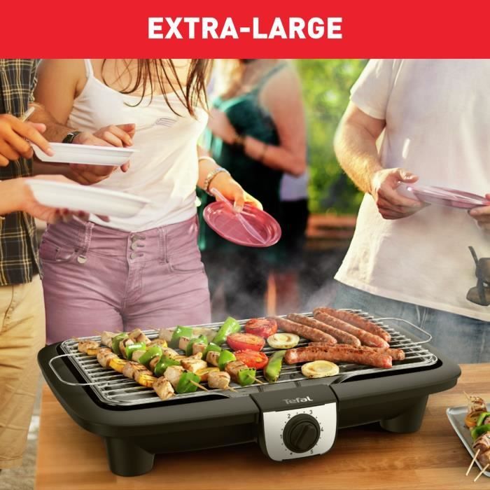 Tefal BG921812 EasyGrill XXL Barbecue électrique sur pieds, Large surface, Thermostat réglable, Cuisson simultanée, Intérieur extéri
