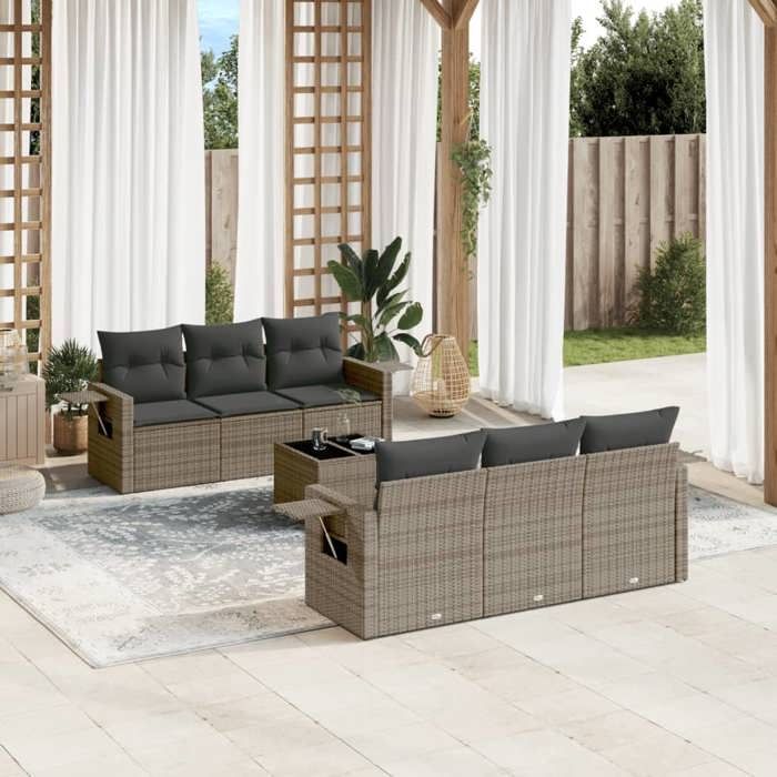 vidaXL Salon de jardin 7 pcs Résine tressée Coussins - vue 2