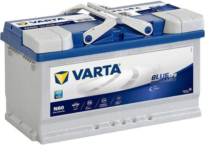 Kit pour voiture Varta - 580500080D842 - Bleu Dynamic EFB N80 Batterie, 80 Ah, 800 A.