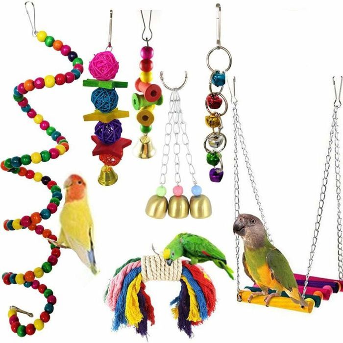 Meilleurs prix pour Perroquet Jouets Suspendus, 7 Pcs Oiseau Perroquet Jouets Oiseau Suspendu Cloche Jouet Oiseau Balan?oire Suspendu Jouet Cage à