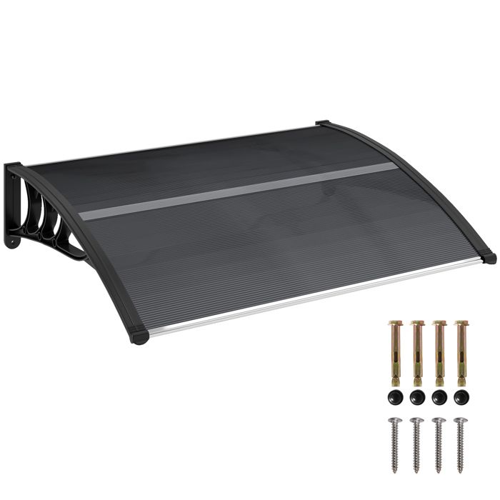 Auvent de porte dentrée - Outsunny - protection contre la pluie et UV - en polycarbonate et aluminium - 100 x 75 cm - noir