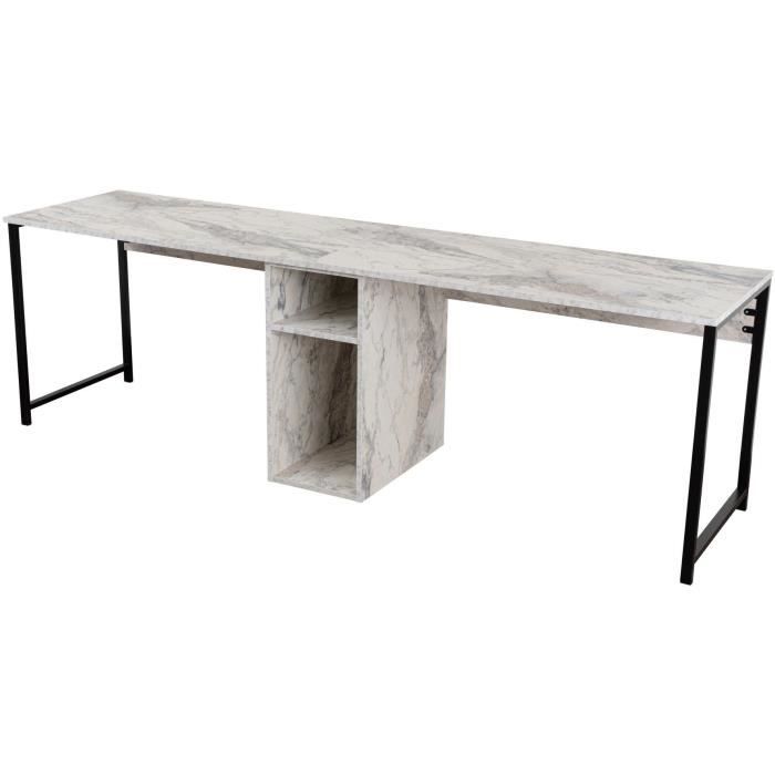 Bureau détude moderne avec étagères - TWIN - Freesia / Marbre - 240 x 74 x 60 cm