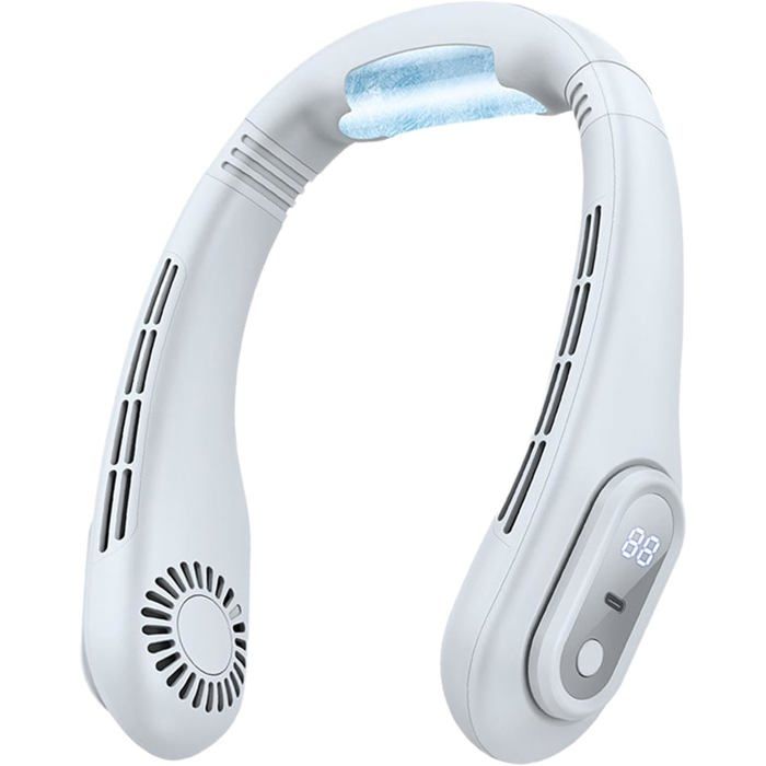 Ventilateur de cou à suspendre silencieux et portable sans feuilles idéal pour la plage en été blanc