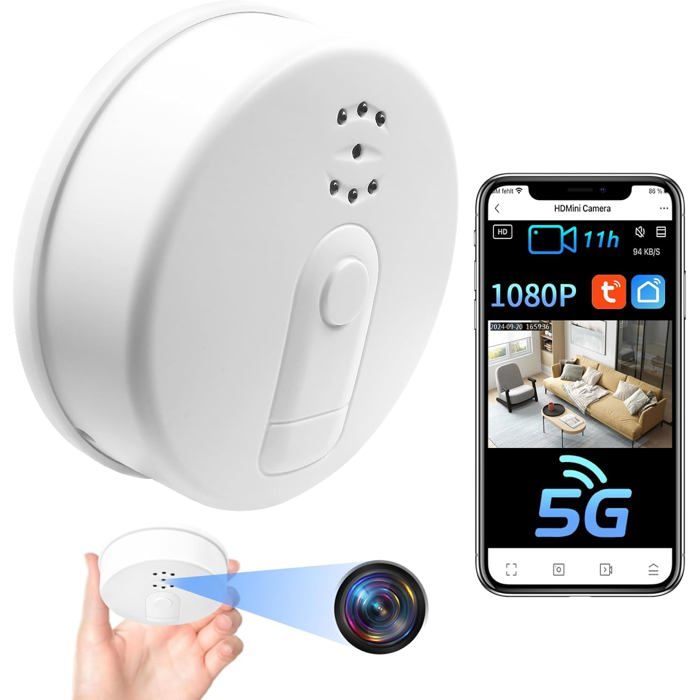 Caméra Espion WiFi Dans Détecteur De Fumée - 1080P, Vision Nocturne, Détection De Mouvement - Discrète
