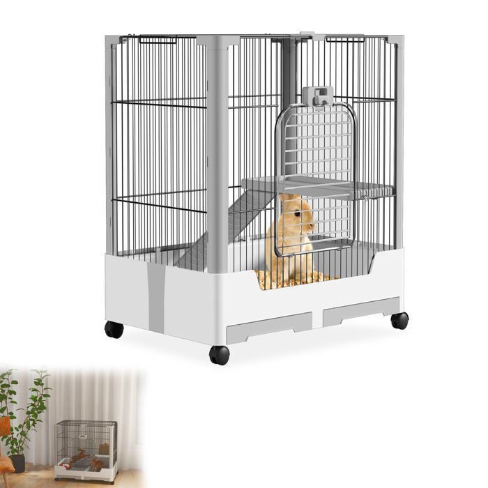 Meilleurs prix pour Cage à Lapins 2 Niveaux Gris pour Petit Animal (Cobaye/Lapin/Rongeur) - 73 x 50 x 68 cm