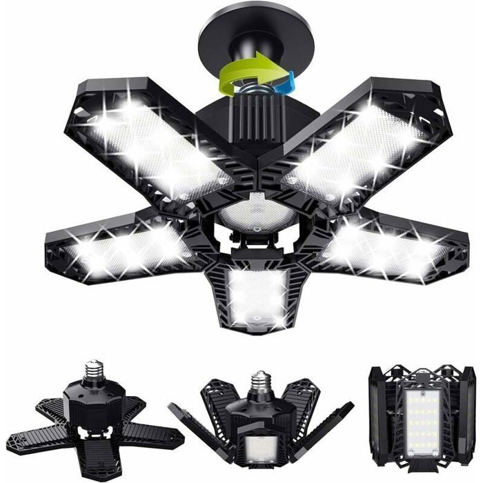 Lot de LED de garage en liquidation - 120 W - 12000 lm - Lampe datelier - Plafonniers déformables - Panneaux E26/E27 - 1 lampe