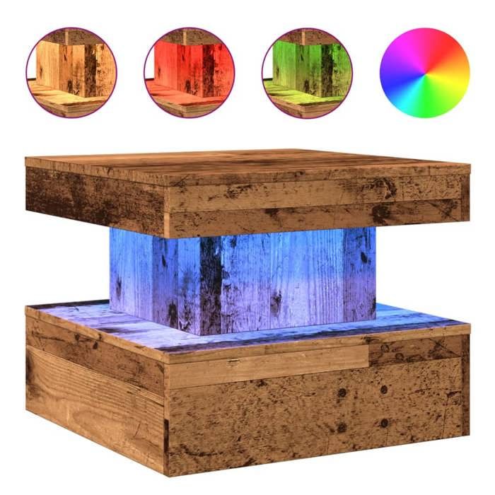 CLARENCE® Table basse - Petite Table dappoint - avec lumières LED vieux bois 50x50x40 cm ll3348