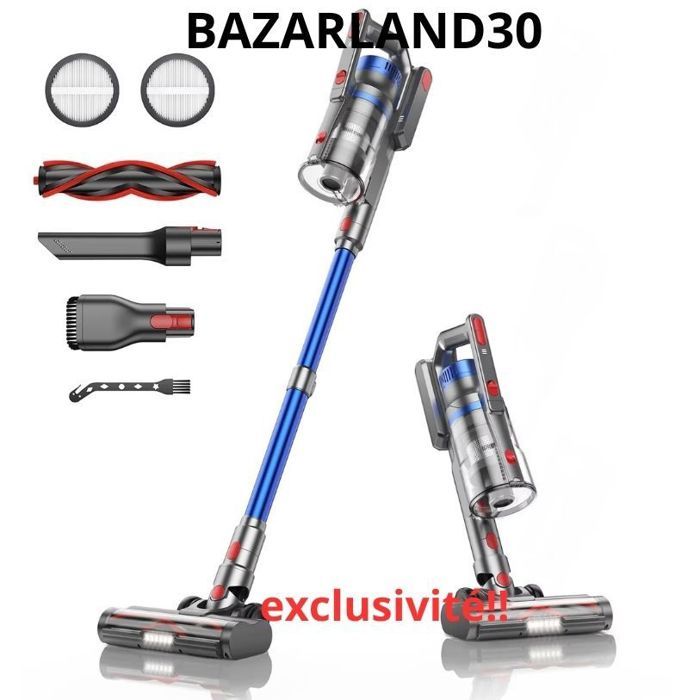 Aspirateur sans fil - BAZARLAND30 - JR500 - 55 Min dautonomie - 36 KPA - Bac à poussière 12L - Bazarland30