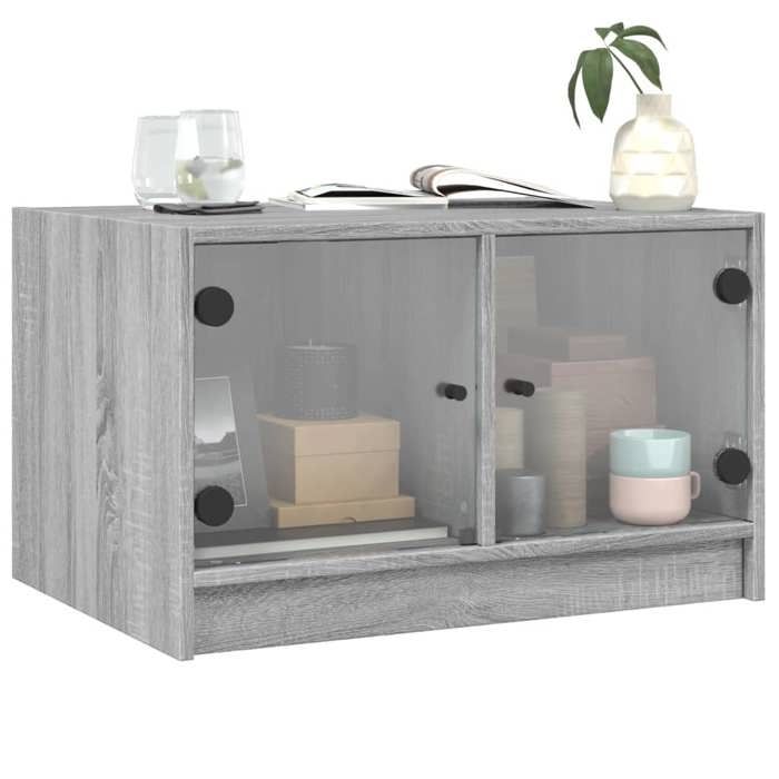 Black Month Petite Table Basse BURKE Table dAppoint avec portes en verre sonoma gris 68x50x42 cm - LL2728