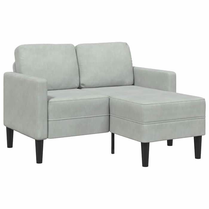 Canapé 2 places avec méridienne en L - MANGO - Velours - Gris clair - 125 cm - 110 cm largeur siège Canapé 2 places avec méridienne en L - MANGO - Velours - Gris clair - 125 cm - 110 cm largeur siège