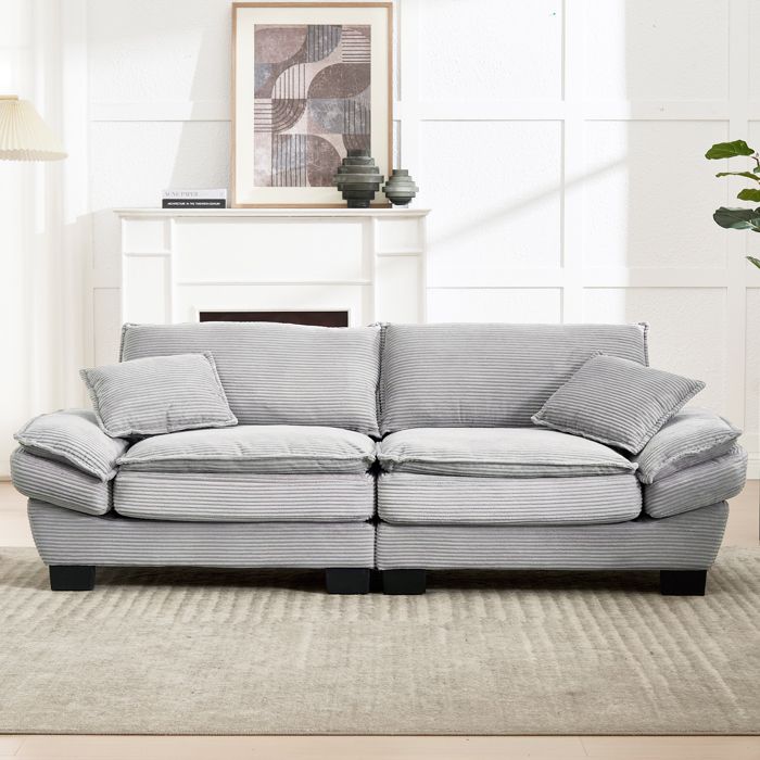 Canapé droit 2 Places Confortable- Assise Ultra-Profonde- Rembourrage Élastique- 224×81×81cm- Gris clair