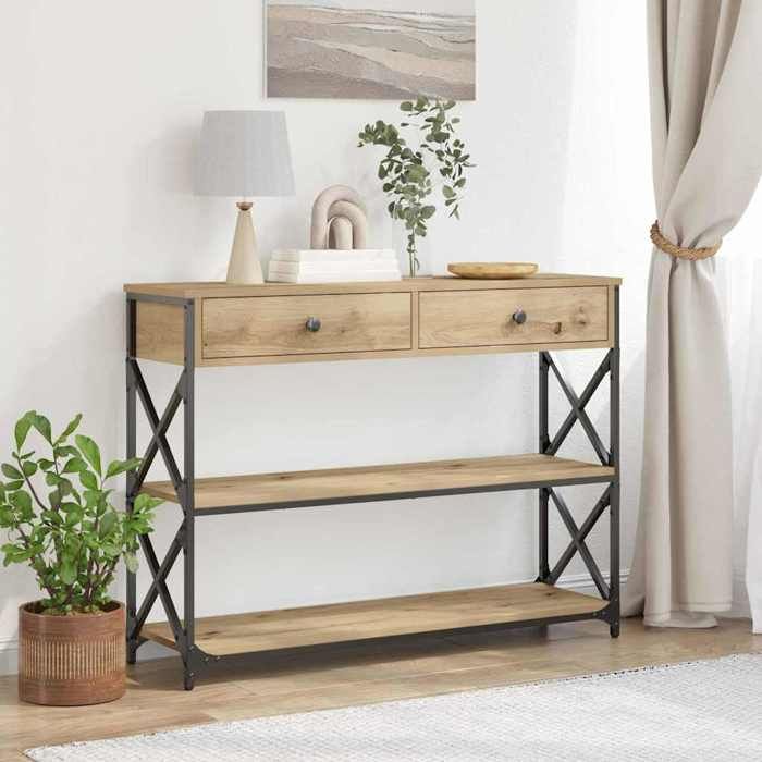 SALE 2026 Table à café Marron - Table Console avec tiroir chêne artisanal 100x28x75cm PRO742168599