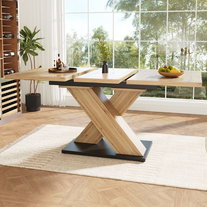 Table à Manger Extensible 119-1585 x 80 cm Table à Manger en Bois avec Pieds Réglables - pour 6 à 8 Personnes - MDF - Effet Bois