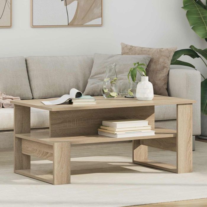 VIDAXL Table basse rectangulaire Chêne Sonoma 90x50x40 cm - Bois dingénierie étagères intégrées style contemporain
