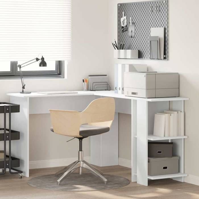(Vente chaude) - BUREAU Blanc KENNETH - 1 PCS - Table décriture dangle Blanc 140 x 1135 x 75 cm Bois dingénierie5931