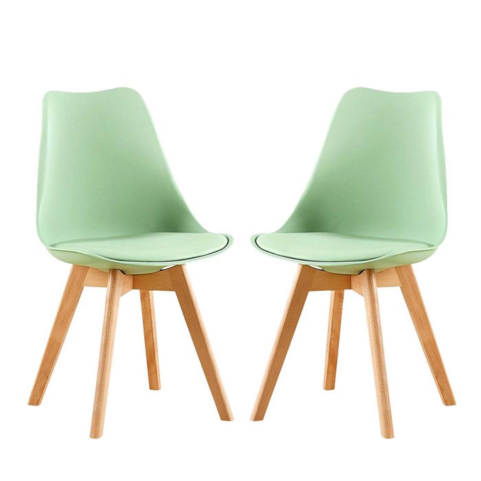 2 Chaises Tulipes Salle à Manger Scandinaves Bm Home Salle de Bureau Pieds en Bois de Hêtre Massif Couleur VERTE