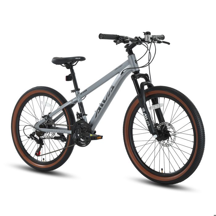 Vélo VTT AIVA 24 – Tout Terrain Shimano 21 Vitesses Freins à Disque– Cadre en alliage daluminium – Pour Homme/Femme - Argent
