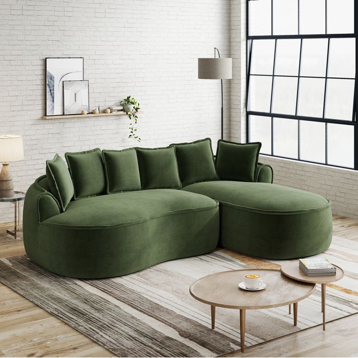 Canapé dangle 3 places en chenille vert sans montage assise profonde 122 cm avec coussins