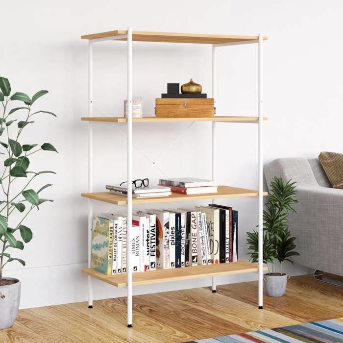 Étagère à 3 niveaux 1 PC - Armoire vitrine/Meuble Étagère - Blanc et chêne 80x40x130 cm - 412811