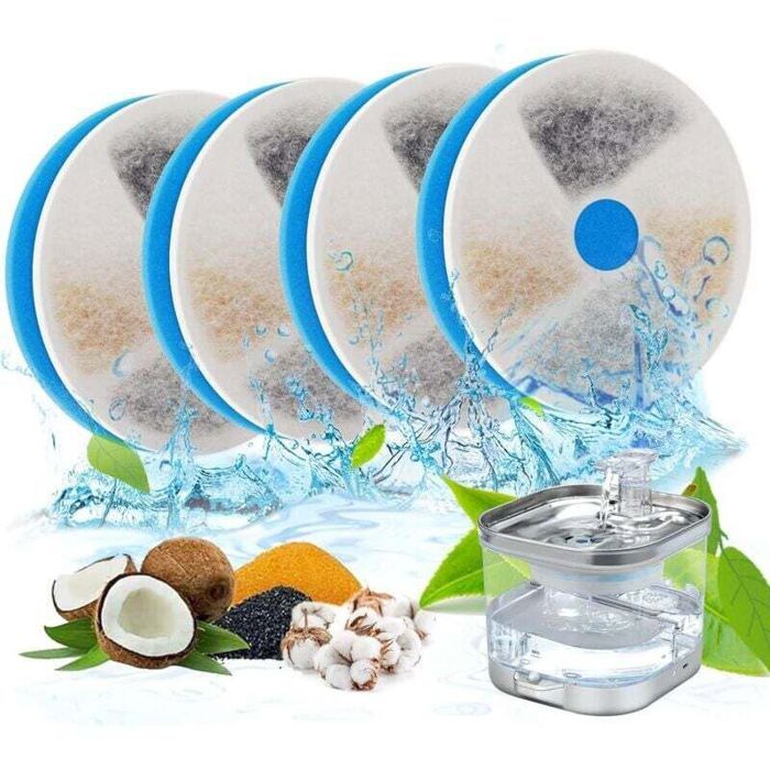 Filtres de rechange pour fontaine à eau - ZVD - Lot de 4 filtres - Compatible avec Spofan WF190 - Charbon actif