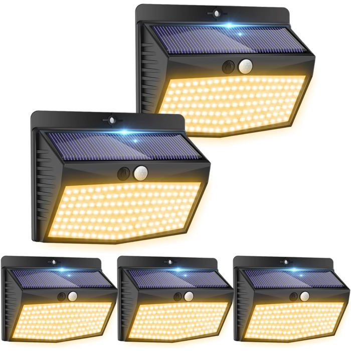 Lampe solaire extérieure - Unbrand - Blanc chaud - Lot de 5 - Détecteur de mouvement - 3 modes déclairage - 138 LED