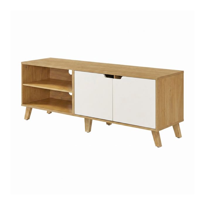 Meuble TV 2 Portes Meuble de Rangement TV avec Étagères Ajustables pour Salon 140 cm Bois Blanc Meuble TV 2 Portes Meuble de Rangement TV avec Étagères Ajustables pour Salon 140 cm Bois Blanc