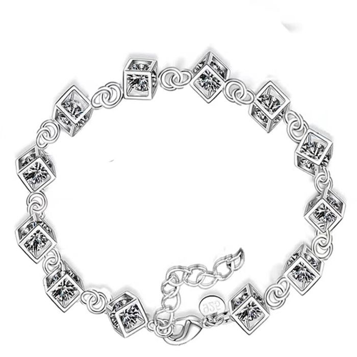 Bracelet gourmette cadeau idéal pour femme/fille suite de cubes avec cristaux zirconium à l’intérieur/bracelet - Jucnuz - argent 9