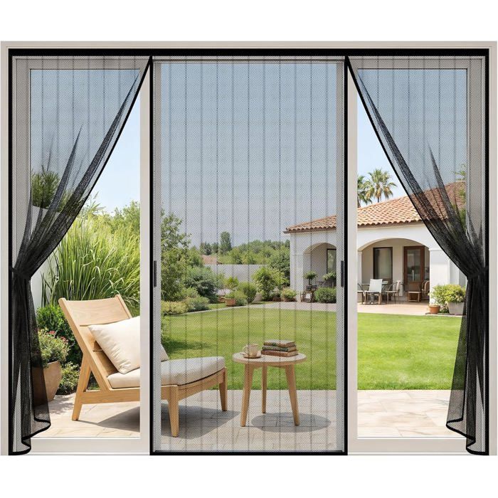 Moustiquaire porte magnétique 250x212 cm fermeture aimantée automatique ouverture latérale sans perçage fibre polyester
