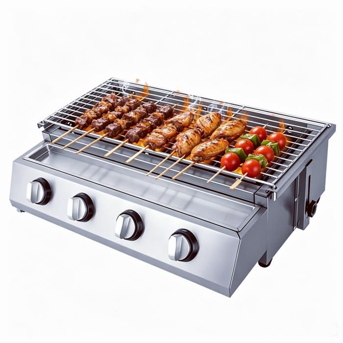 Plancha Gaz Barbecue Inoxydable 4 Brûleurs Barbecue à Gaz Indépendants