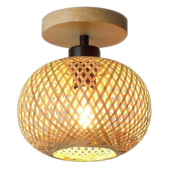 Plafonnier en Rotin Tissé Abat-Jour Osier Luminaire Boho pour Chambre Salon Couloir Cuisine et Entrée Style Ferme (Sans