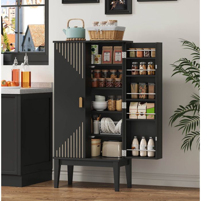 MEULVA Buffet de cuisine 120 x 59 x 30 cm armoire de rangement MDF noir 2 portes 5 étagères style vintage