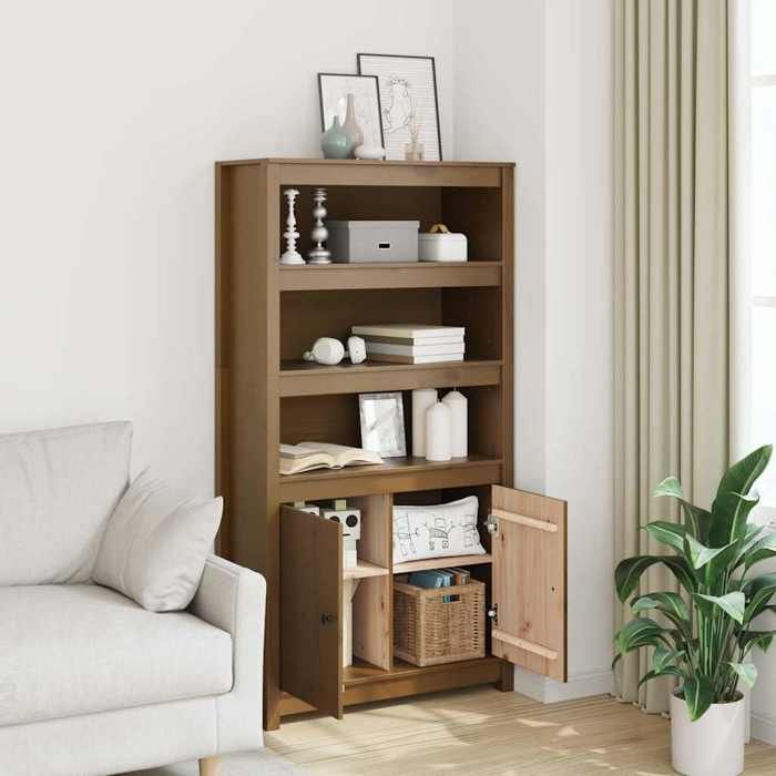 Buffet de rangement - Buffet haut - Marron miel - 80x35x154 cm - Bois massif de pin - Assemblage requis（5746）