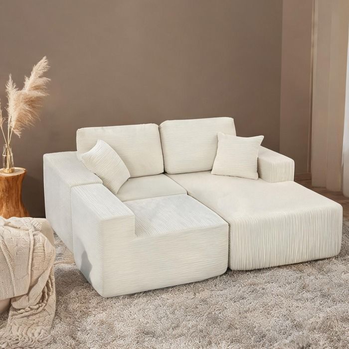 Crème Velours Côtelé (100 Polyester) Sofas and Couches combining 105.1 x 66.1 x 33.5 in convertible en lit 192 cm and Canapé