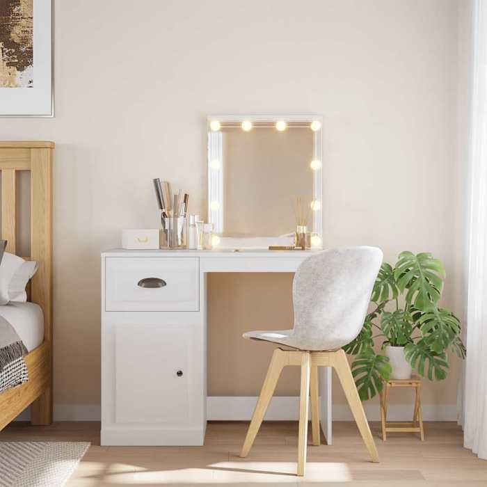 Blanc Coiffeuse avec lumières LED blanc 90x42x1325 cm - Meuble Rangement LV36003