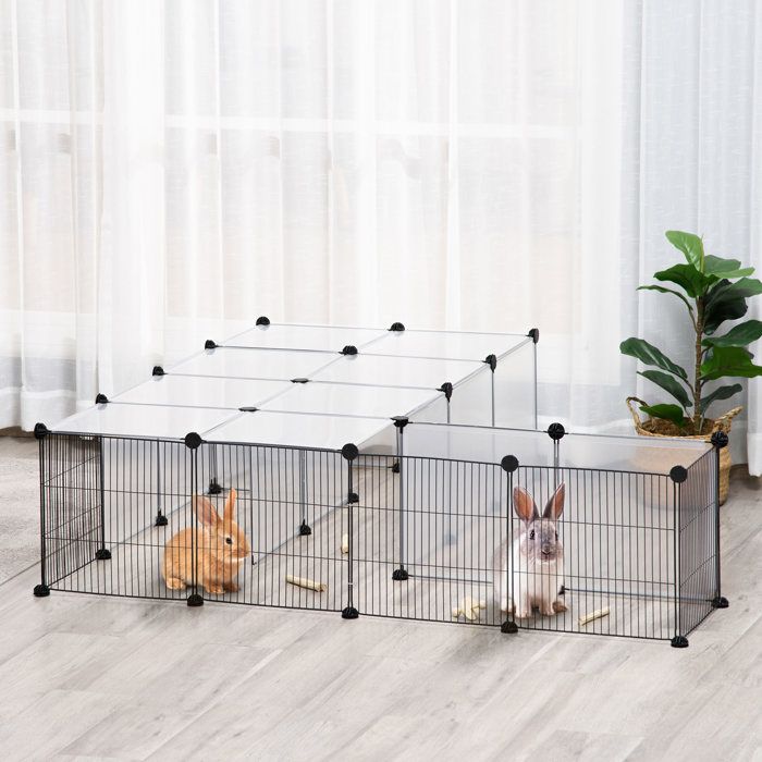 Enclos modulable pour petits animaux - 27 panneaux - 140×70×70 cm - Noir - Montage DIY