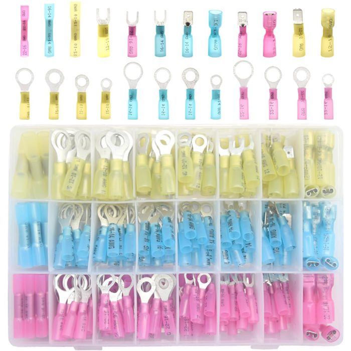 265 pièces de connecteurs de fil thermorétractables Kit de cosses électriques isolées étanches à sertir pour automobile marine